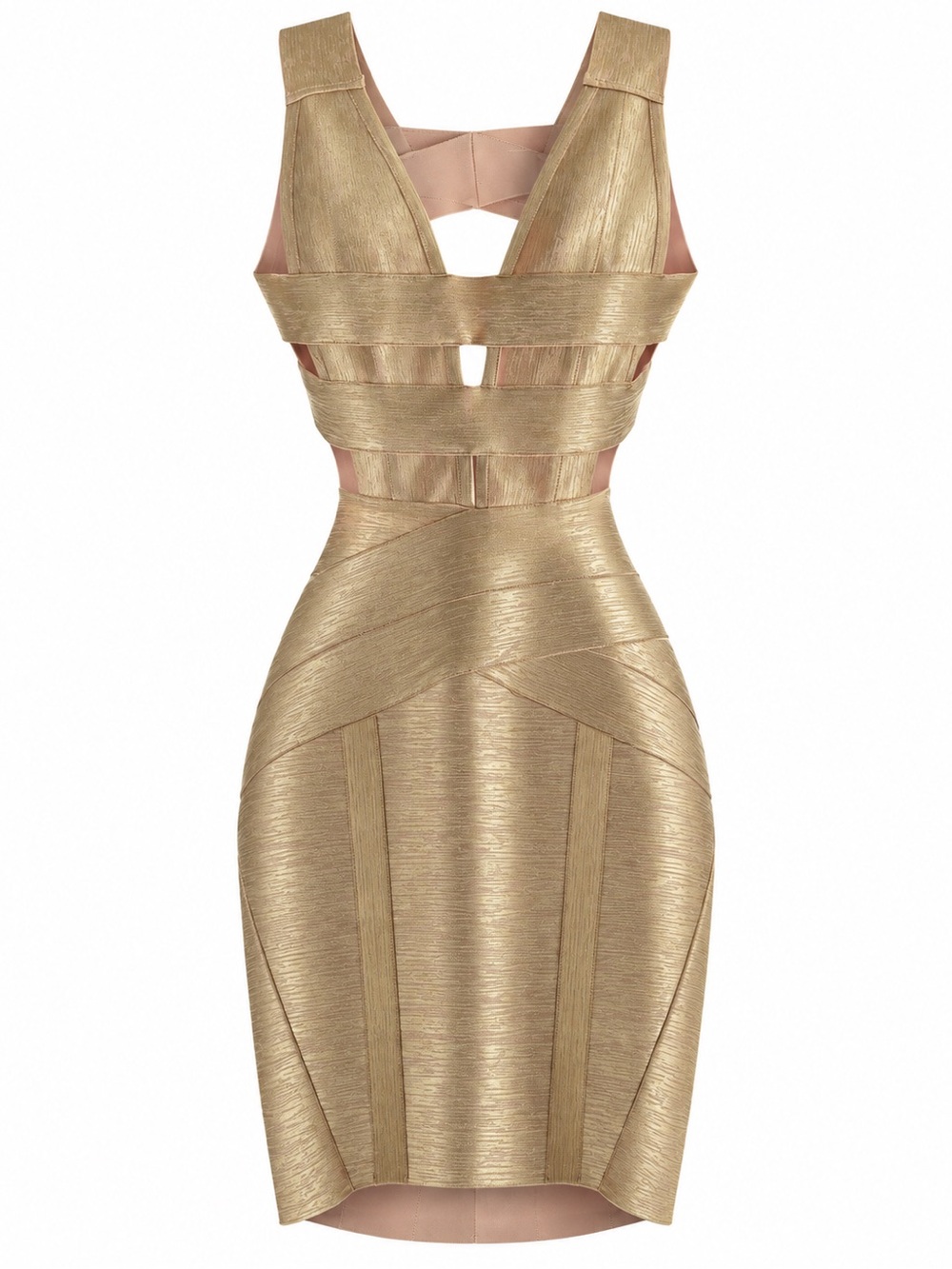 L'ATISTE Metallic Gold Bandage Cutout Bodycon Mini Dress